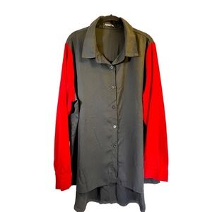 SHEIN Women's Top Size 3XL Black Burgundy Button-Down Long Sleeve